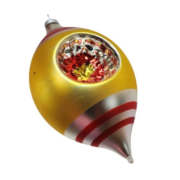 Christmas Ornaments Set Of 2 Reflector Indents Stripes red blue gold holiday - Picture 2 of 6